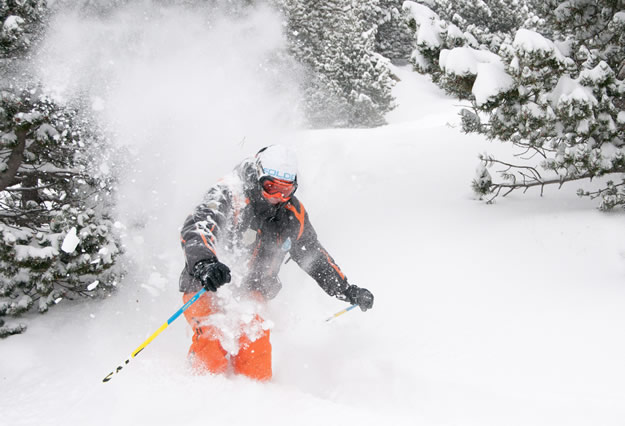 Un monitor disfrutando de la nieve polvo recién caída en Cerler